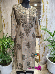 Chanderi Chikankari kurta 3D work
