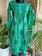 Chanderi Chikankari kurta 3D work