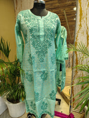 Chanderi Chikankari kurta 3D work