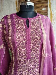 Chanderi Silk Un-Stitched Kurta Dupatta set