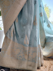Chanderi Silk Border Chikankari Saree