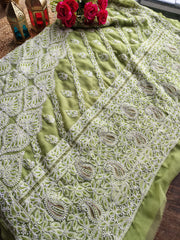 Beautiful Handcrafted Chikankari Georgette Saree Embellished With Pearls, Cutdana, sequins