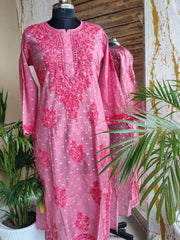 Chanderi Chikankari kurta 3D work