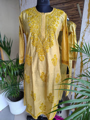 Chanderi Chikankari kurta 3D work
