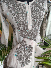 Chanderi Chikankari kurta 3D work