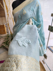 Chanderi Silk Border Chikankari Saree