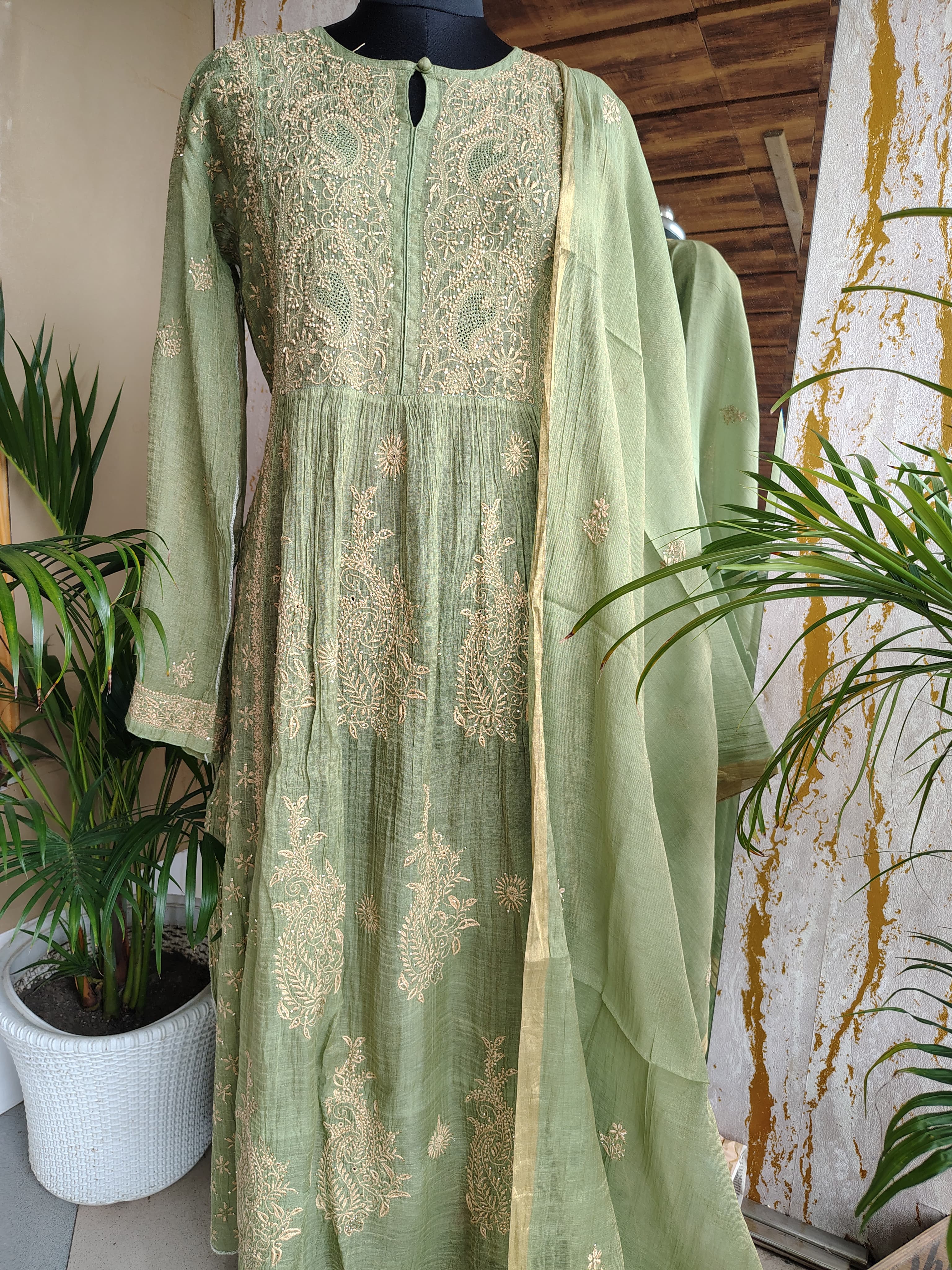 Mulchanderi Semi-stitch Kurta Dupatta set