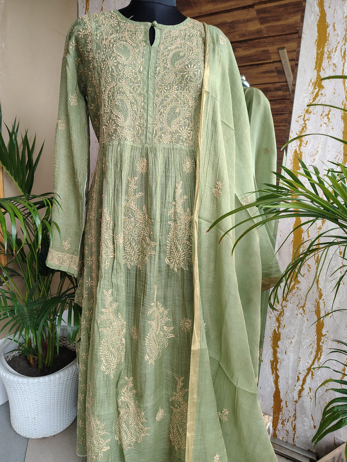 Mulchanderi Semi-stitch Kurta Dupatta set