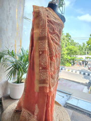 Tissue Silk Chikankari Saree Embellished With Pearls,Cutdana,Sequins