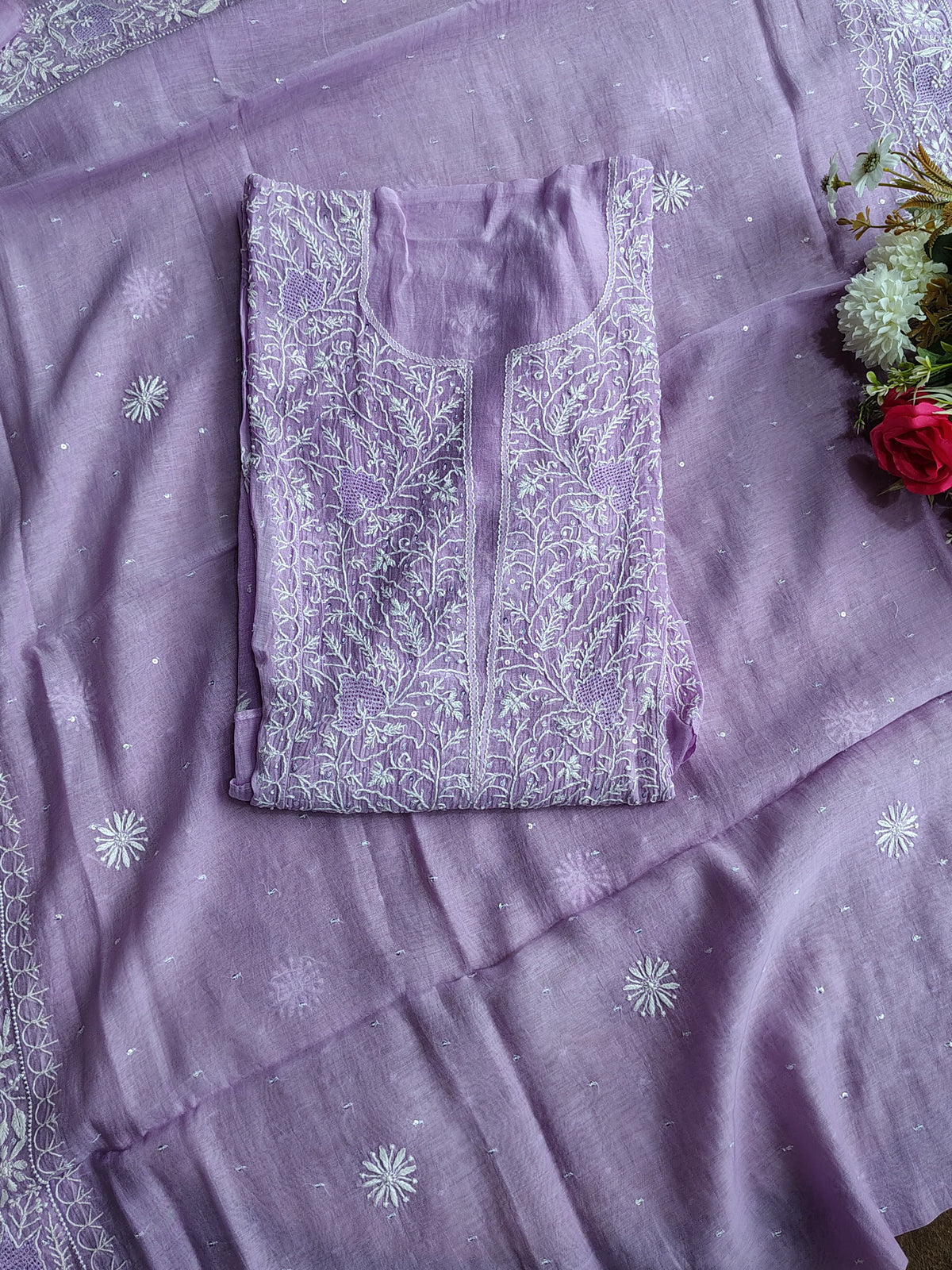 Mulchanderi Un-Stitched Kurta Dupatta set