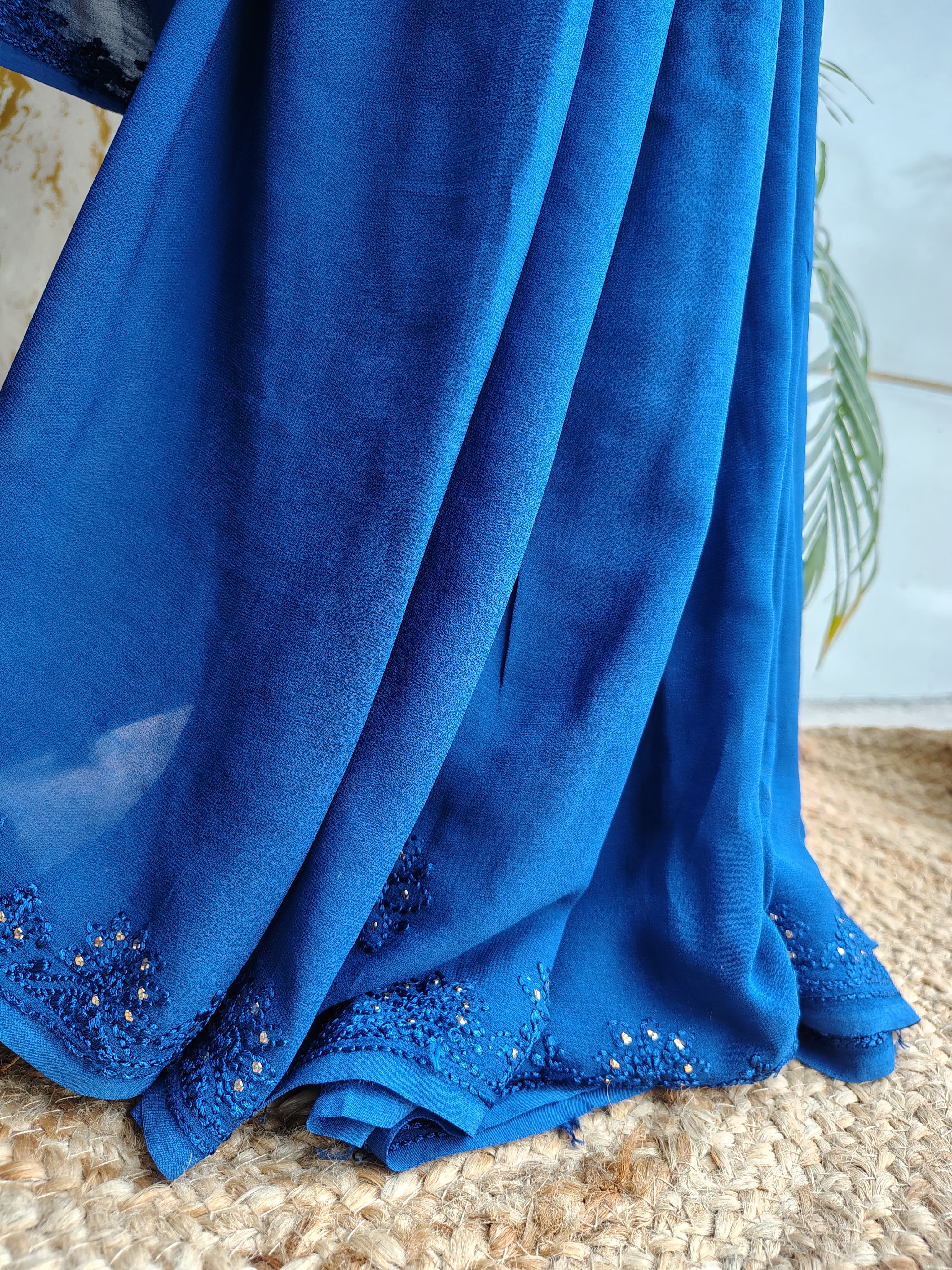 Viscose Georgette Saree Palla Buti Neavy Blue