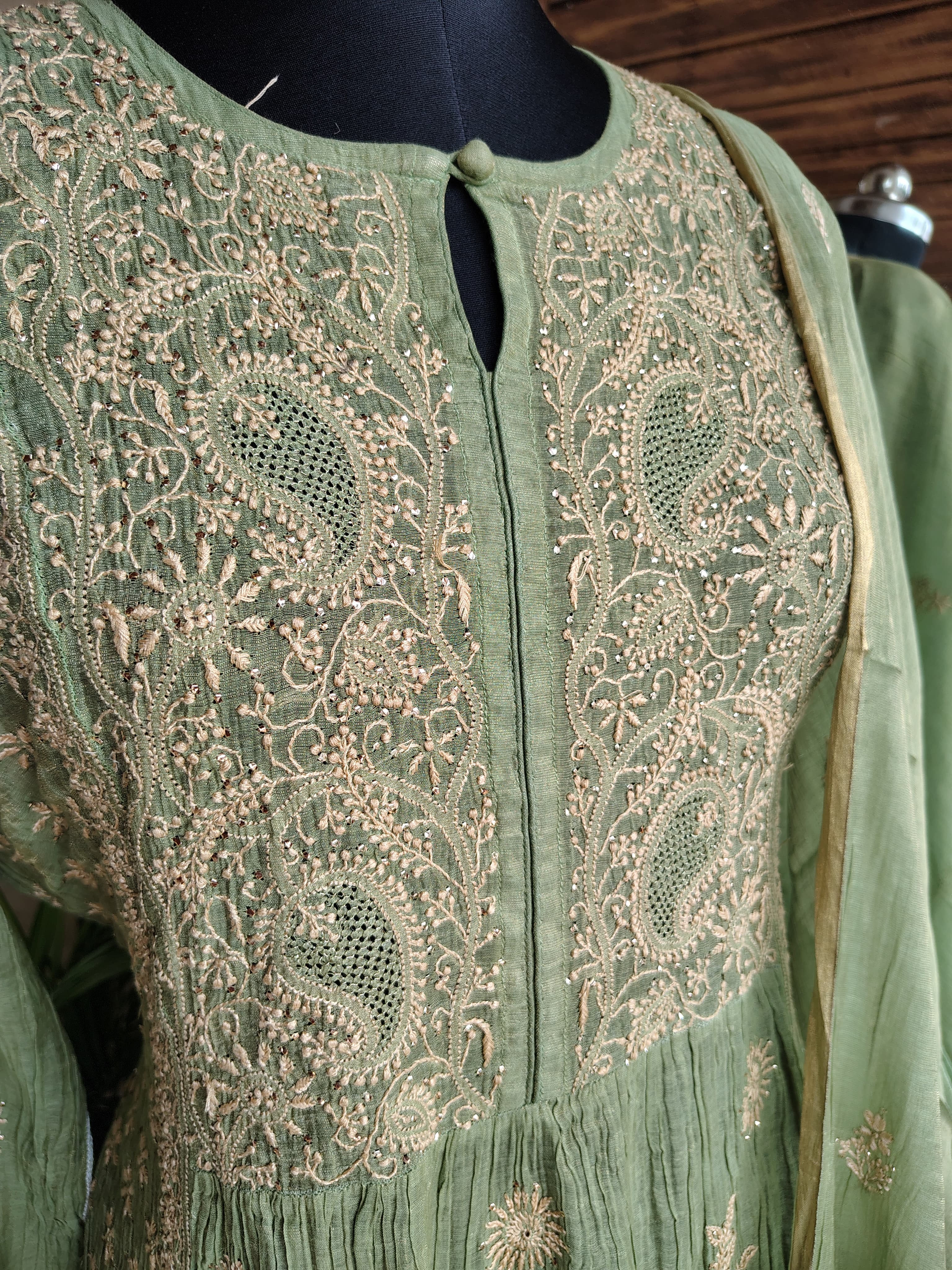 Mulchanderi Semi-stitch Kurta Dupatta set
