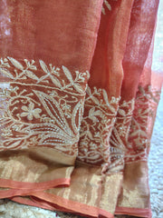 Tissue Silk Chikankari Saree Embellished With Pearls,Cutdana,Sequins