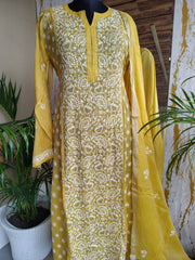 Sunshine Yellow Mul Chanderi Chikankari Kurta & Dupatta Set