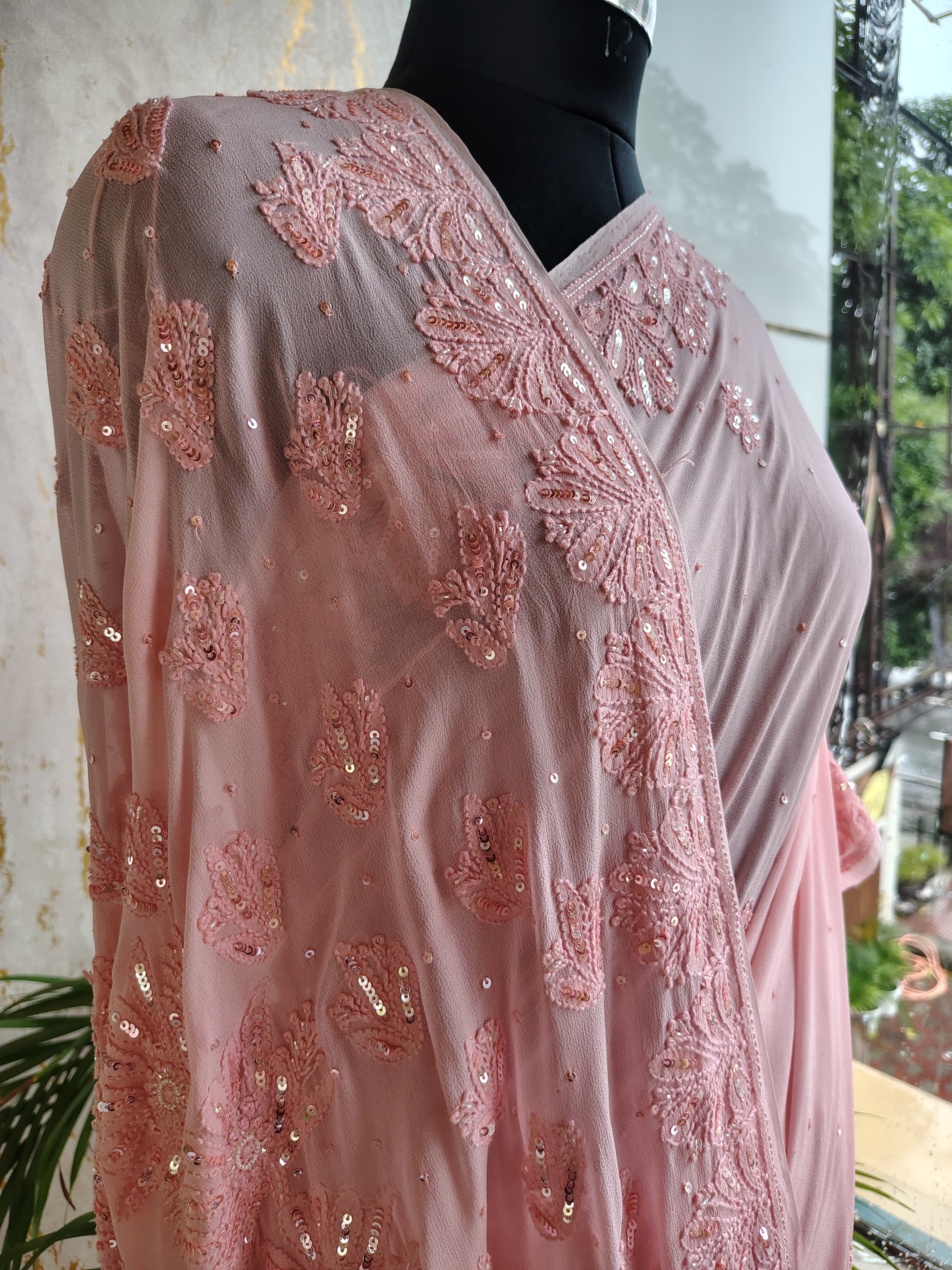Viscose Georgette Saree Embellished With Pearls, Cutdana, Sequins
