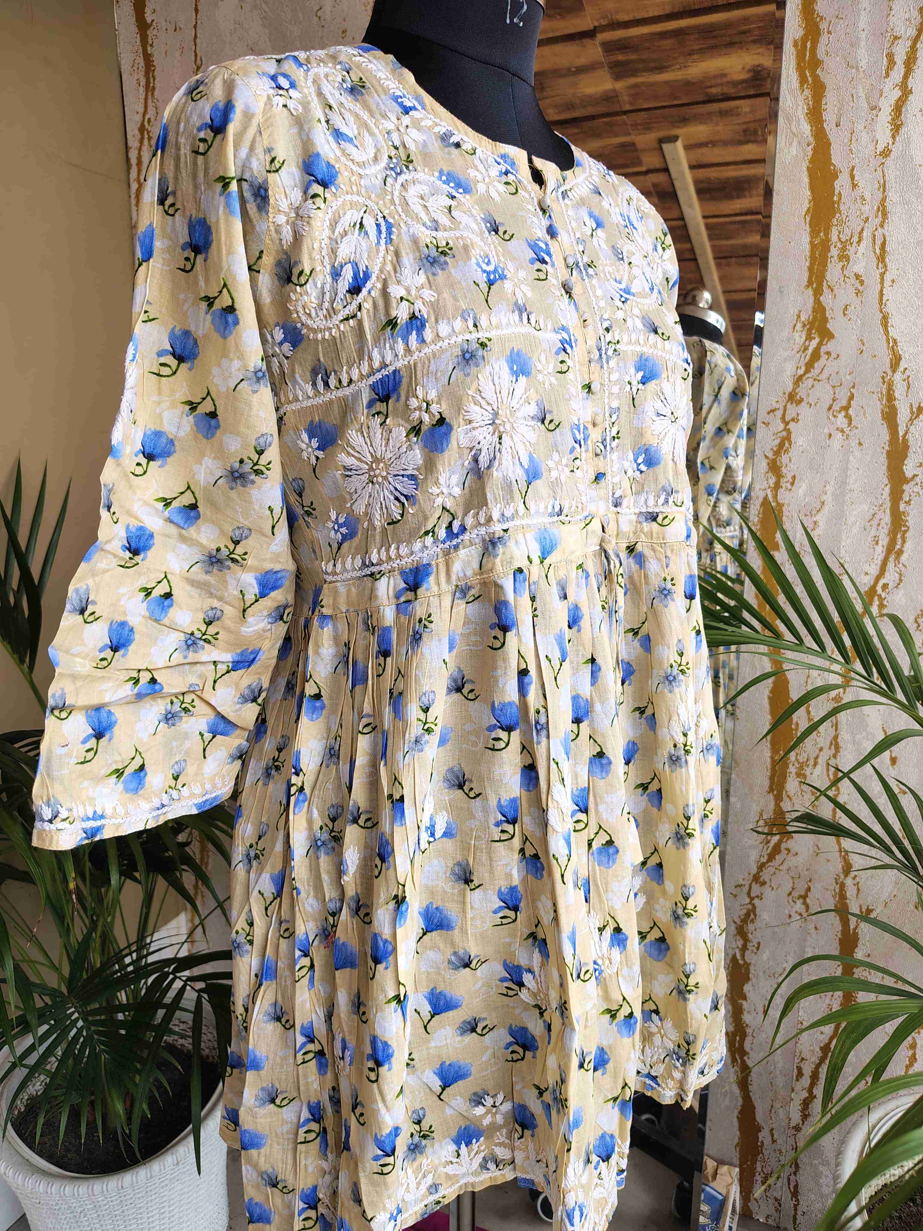 Printed Cotton Chikankari Short Top