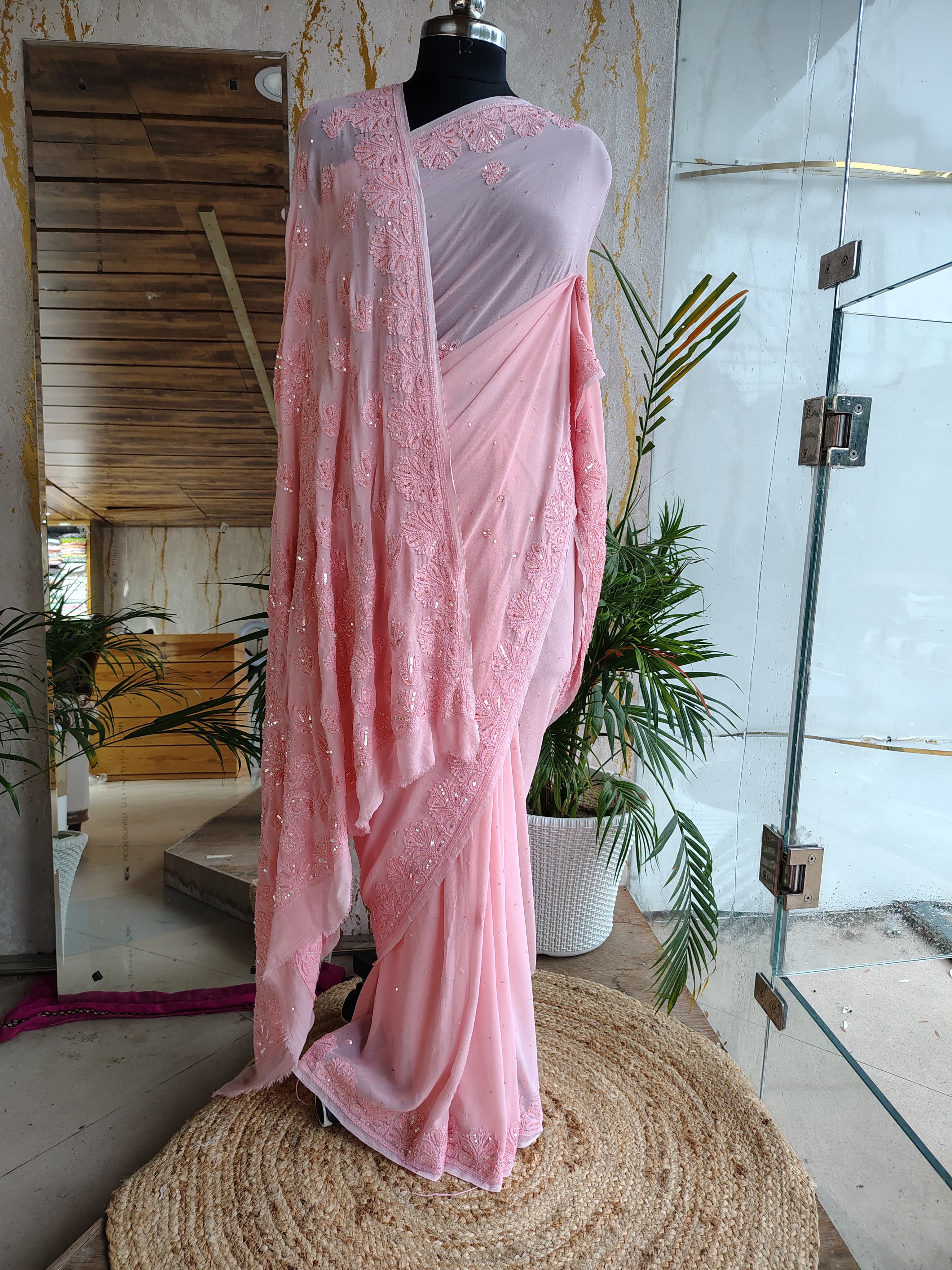 Viscose Georgette Saree Embellished With Pearls, Cutdana, Sequins