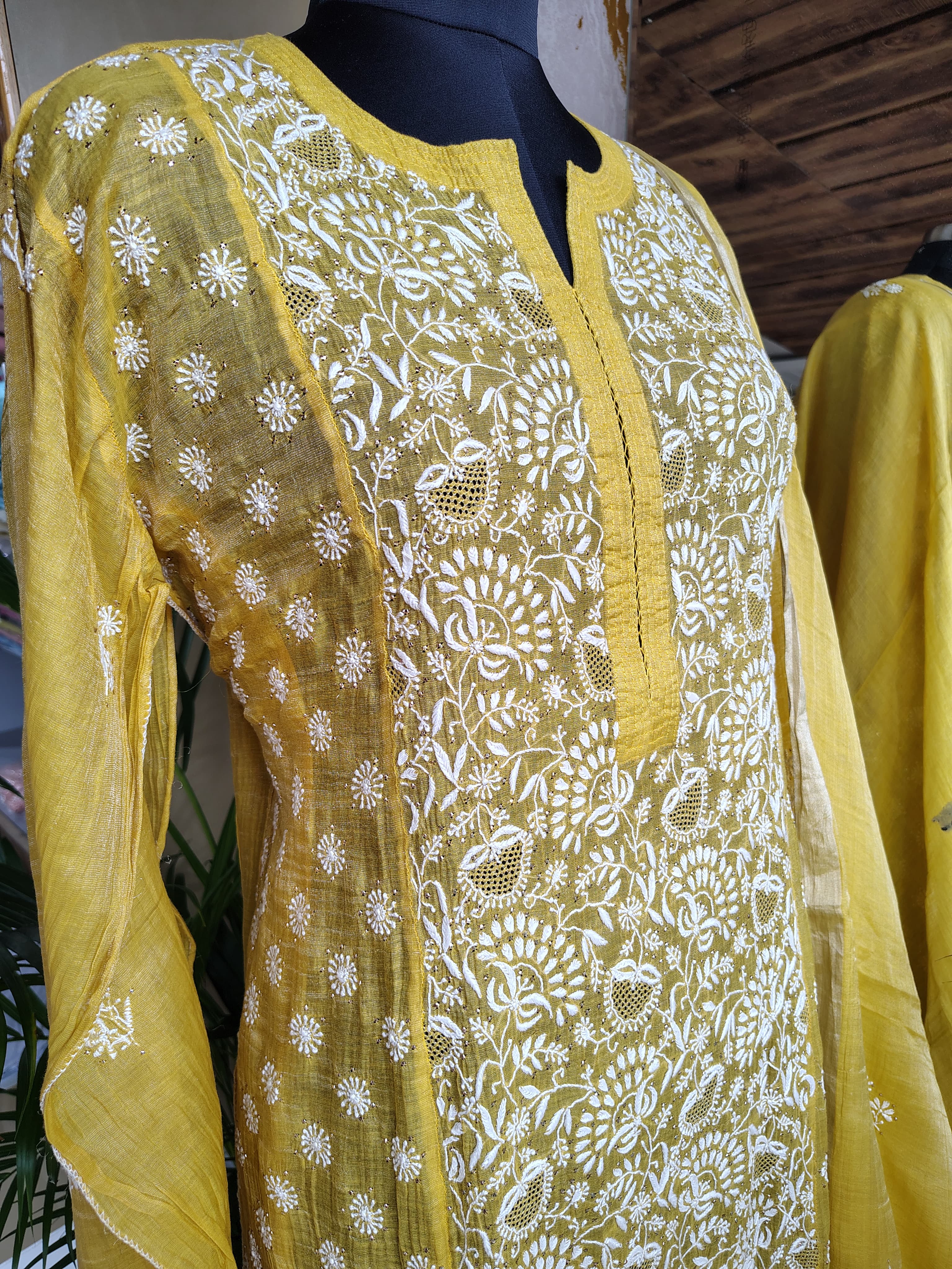 Sunshine Yellow Mul Chanderi Chikankari Kurta & Dupatta Set