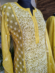 Sunshine Yellow Mul Chanderi Chikankari Kurta & Dupatta Set