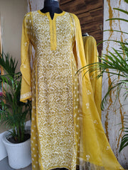 Sunshine Yellow Mul Chanderi Chikankari Kurta & Dupatta Set