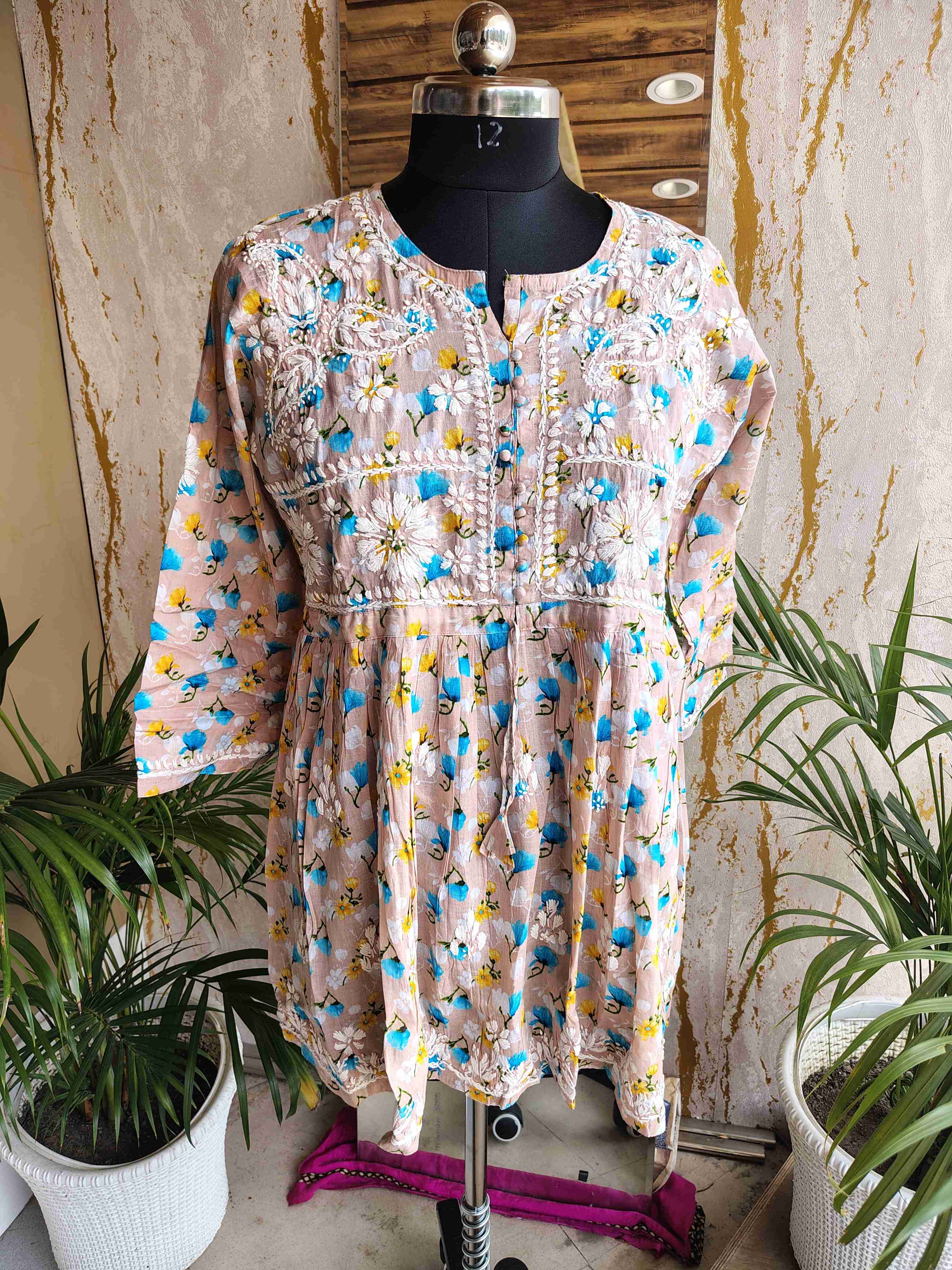 Printed Cotton Chikankari Short Top
