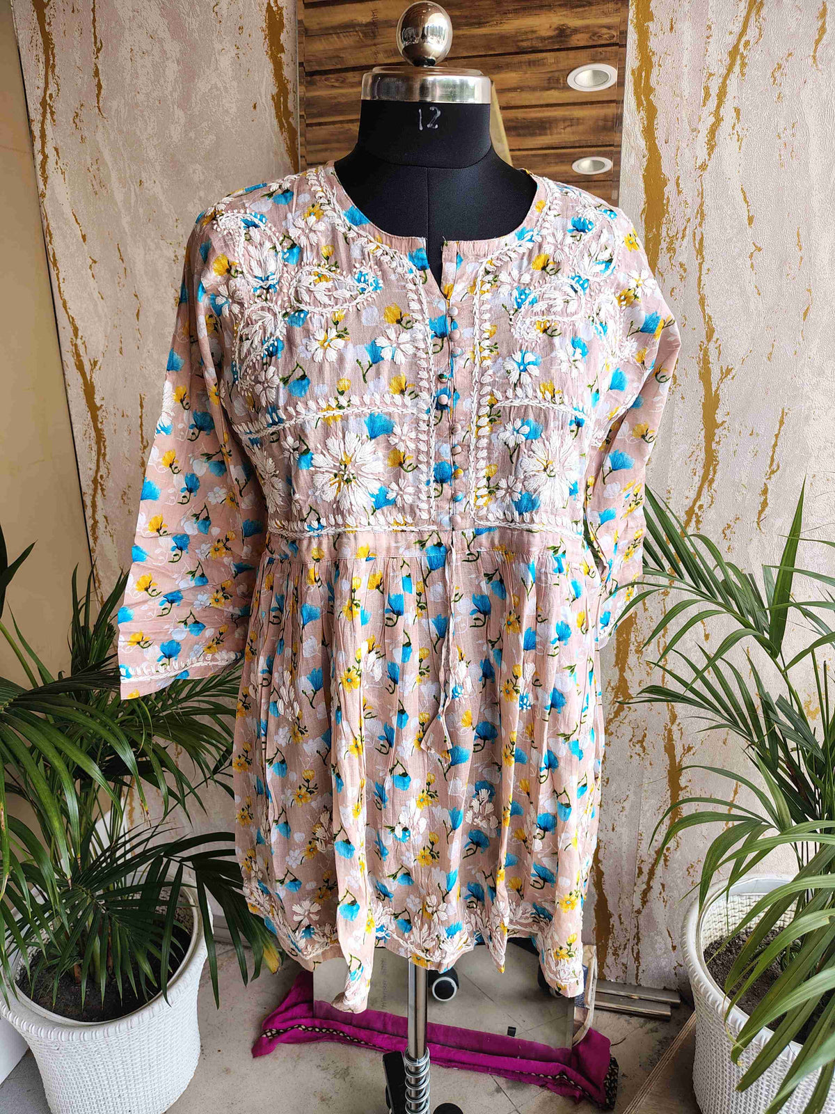 Printed Cotton Chikankari Short Top