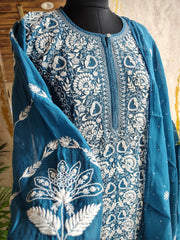 Mulchanderi Chikankari kurta Dupatta set with embellishments