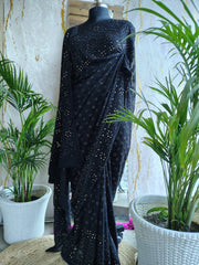 Pure Georgette Saree Embellished With  Mukaish Work
