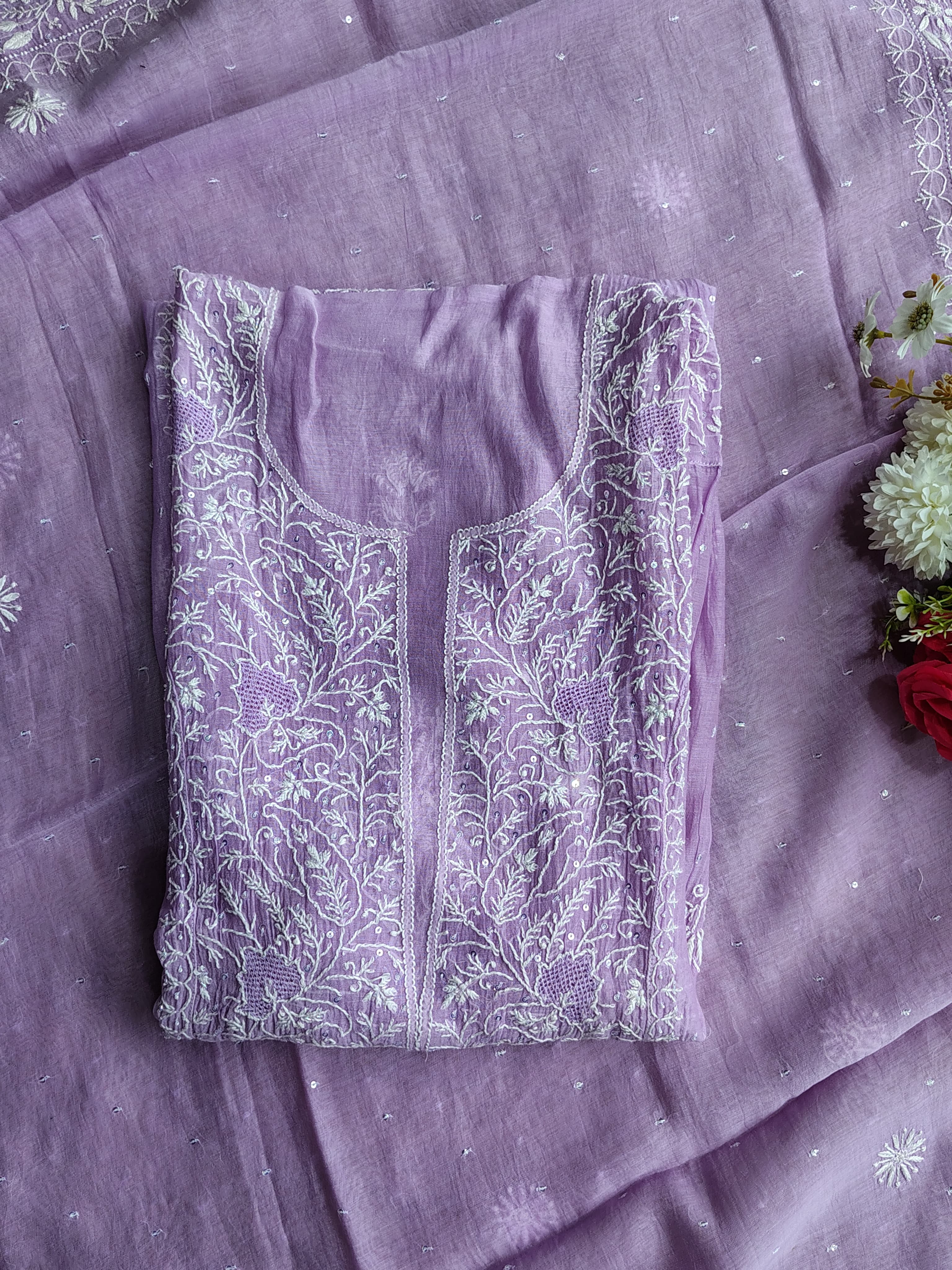 Mulchanderi Un-Stitched Kurta Dupatta set