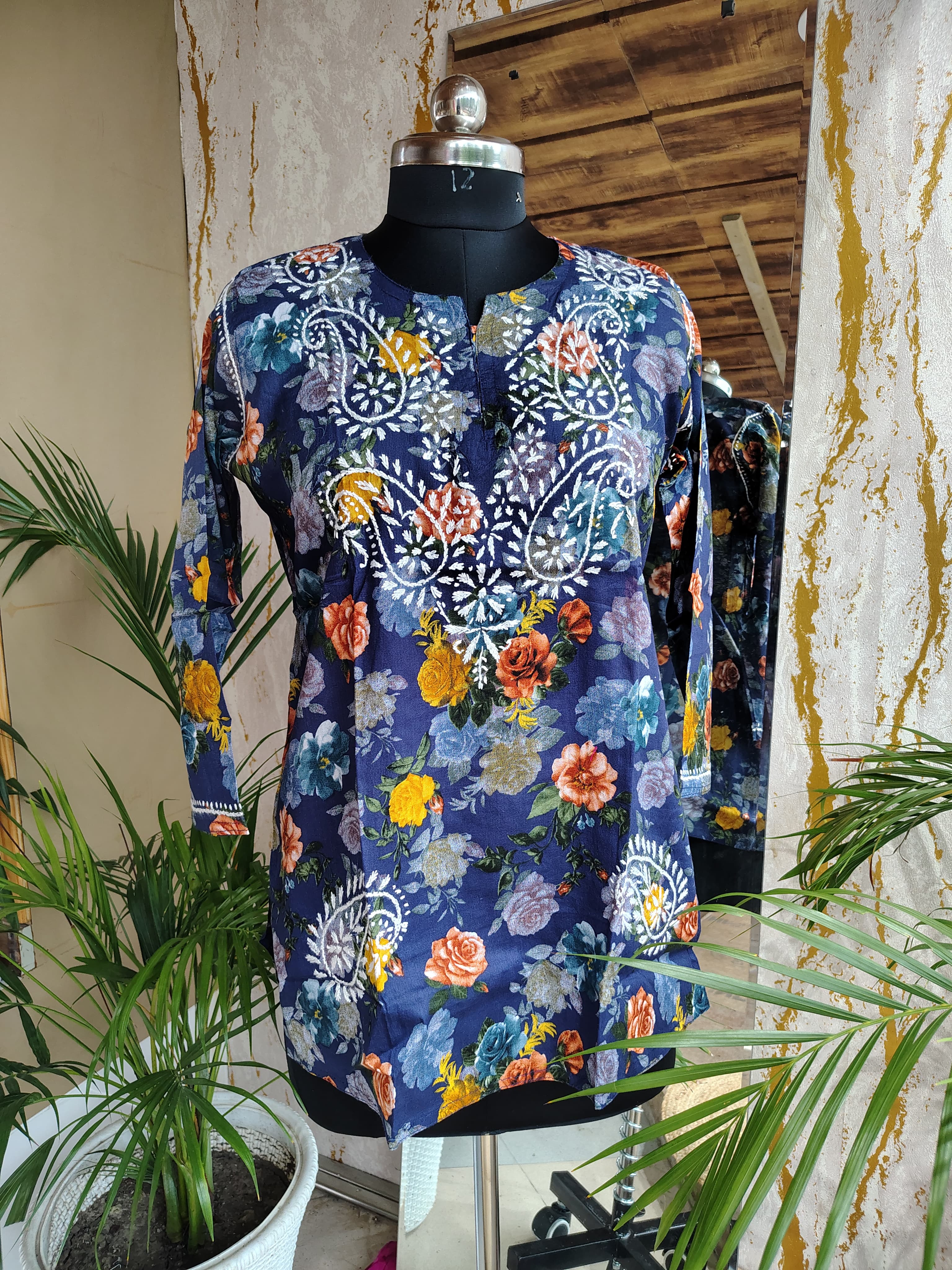Printed Chikankari Short kurti