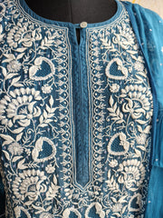 Mulchanderi Chikankari kurta Dupatta set with embellishments