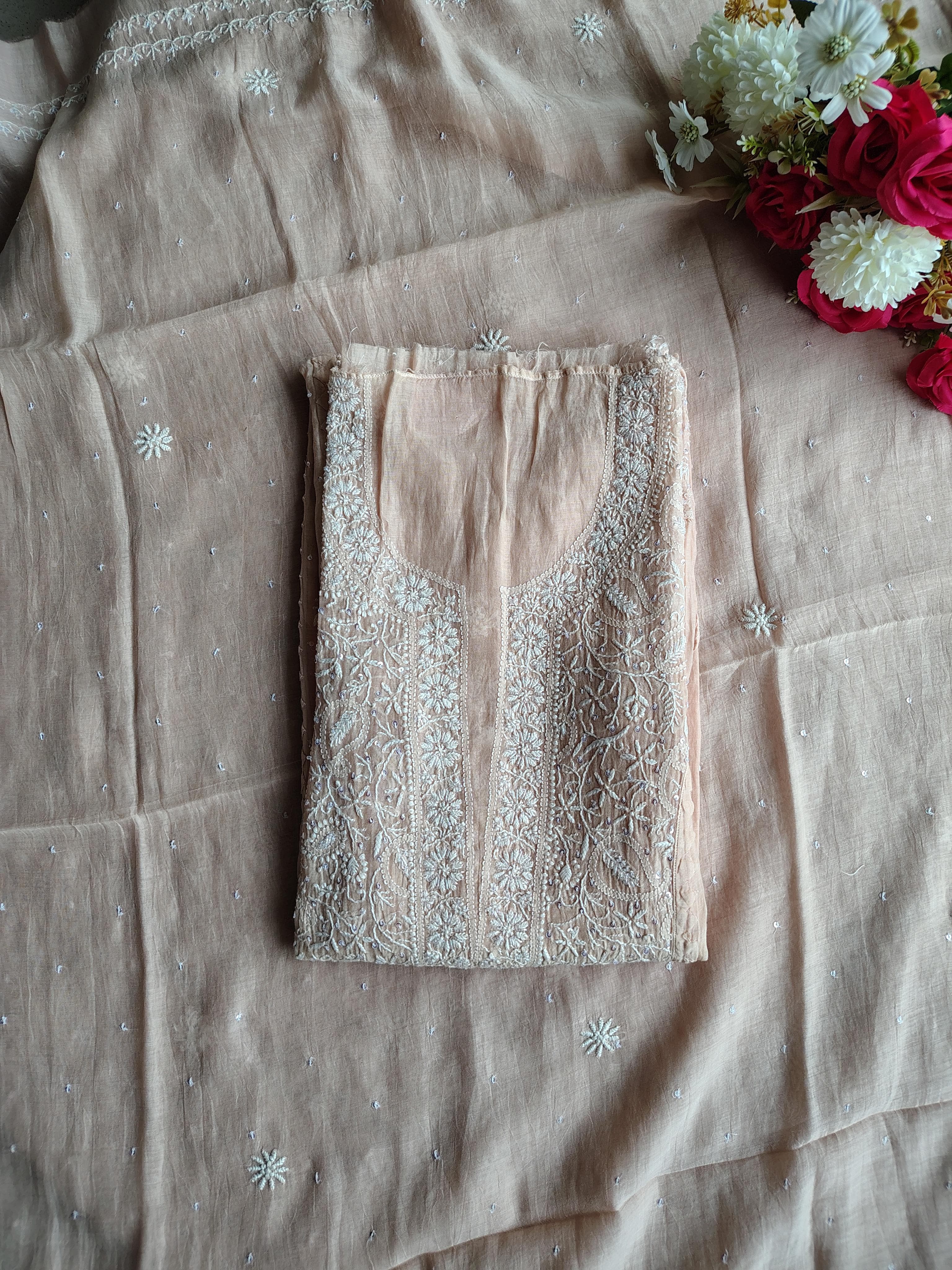Mulchanderi Un-Stitched Kurta Dupatta set