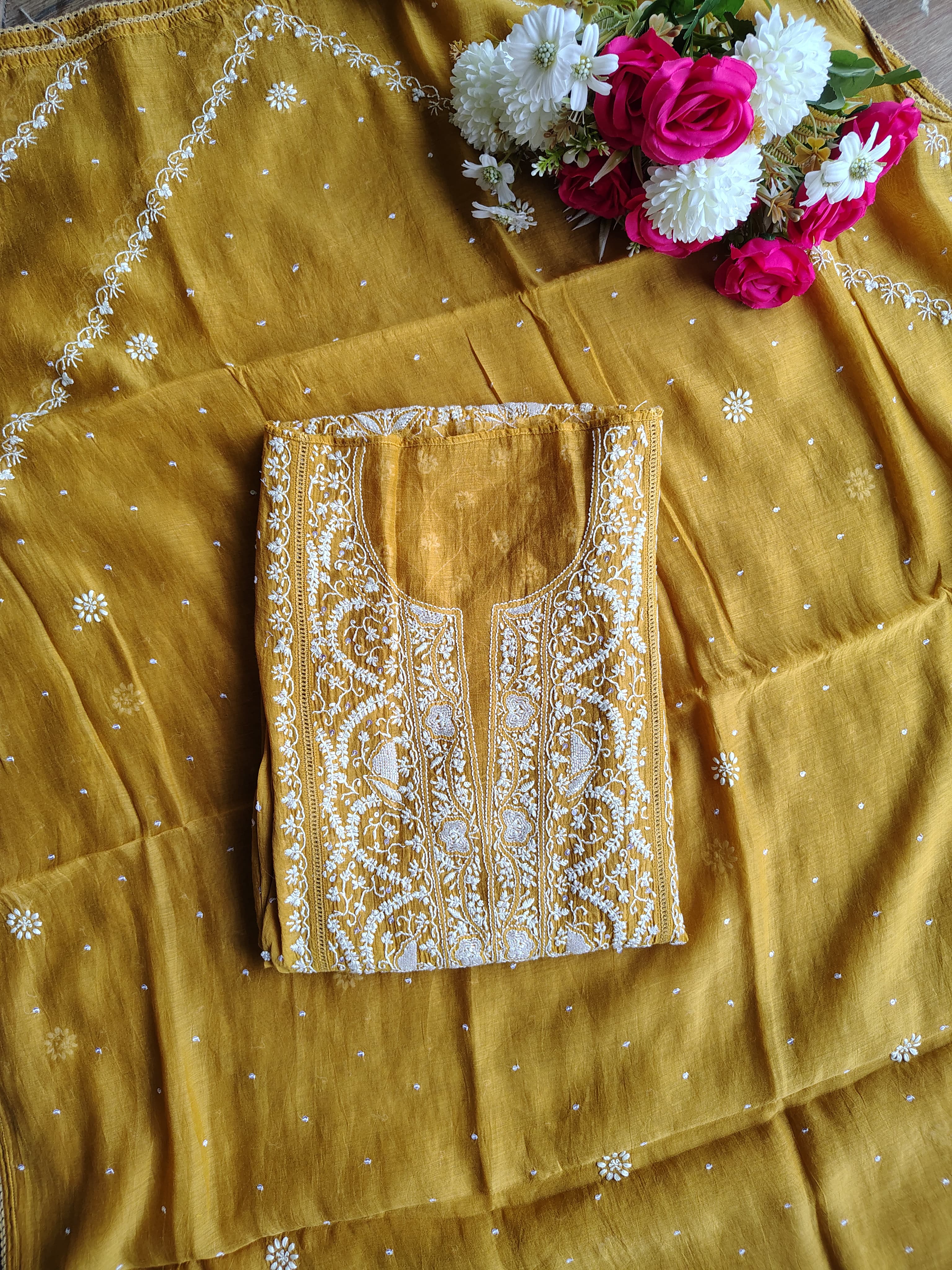Mulchanderi Un-Stitched Kurta Dupatta set