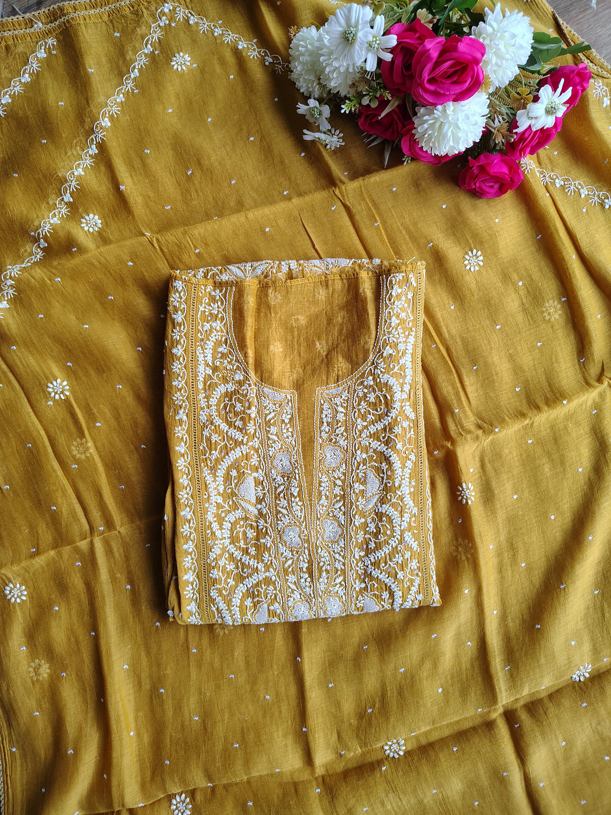 Mulchanderi Un-Stitched Kurta Dupatta set