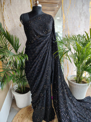 Pure Georgette Saree Embellished With  Mukaish Work