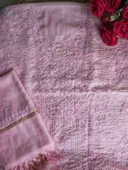 Mulchanderi Un-Stitched Chikankari kurta Dupatta Set
