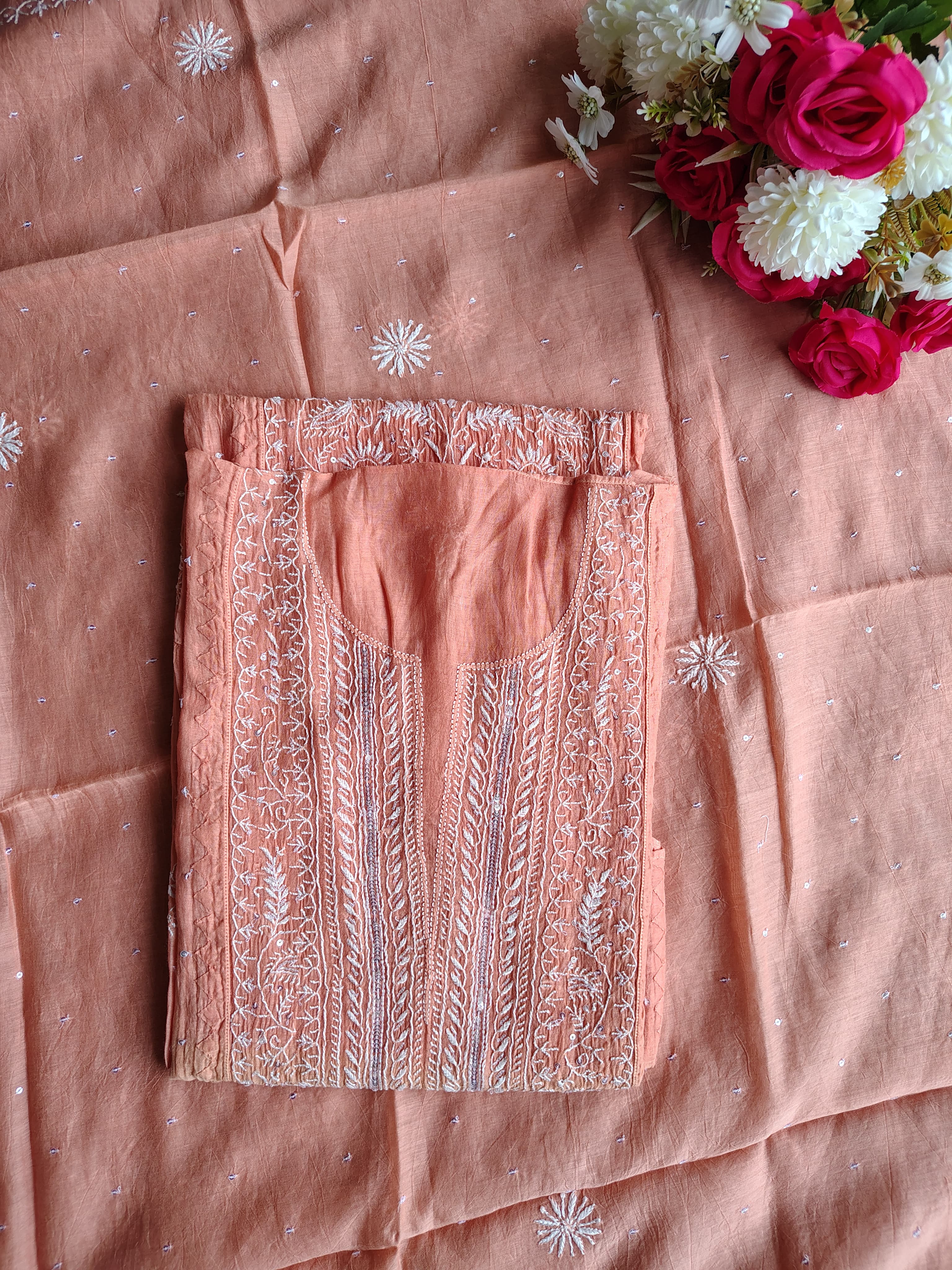Mulchanderi Un-Stitched Kurta Dupatta Set