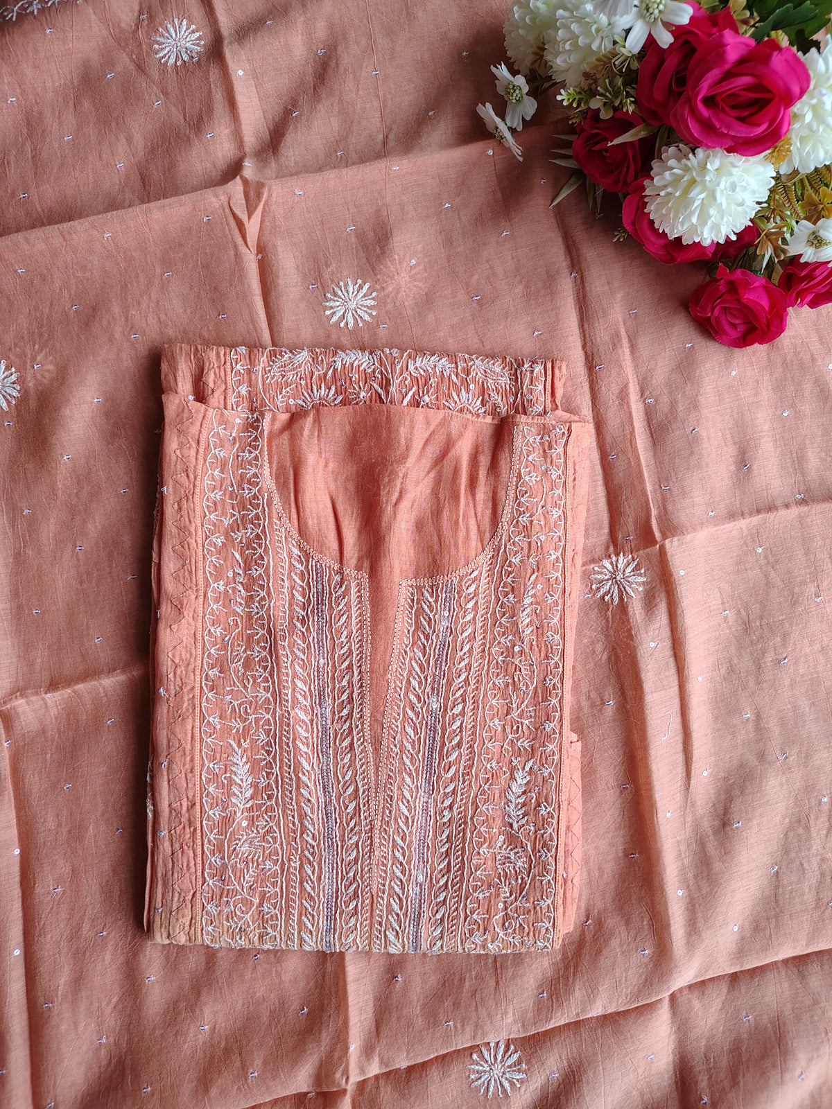 Mulchanderi Un-Stitched Kurta Dupatta Set
