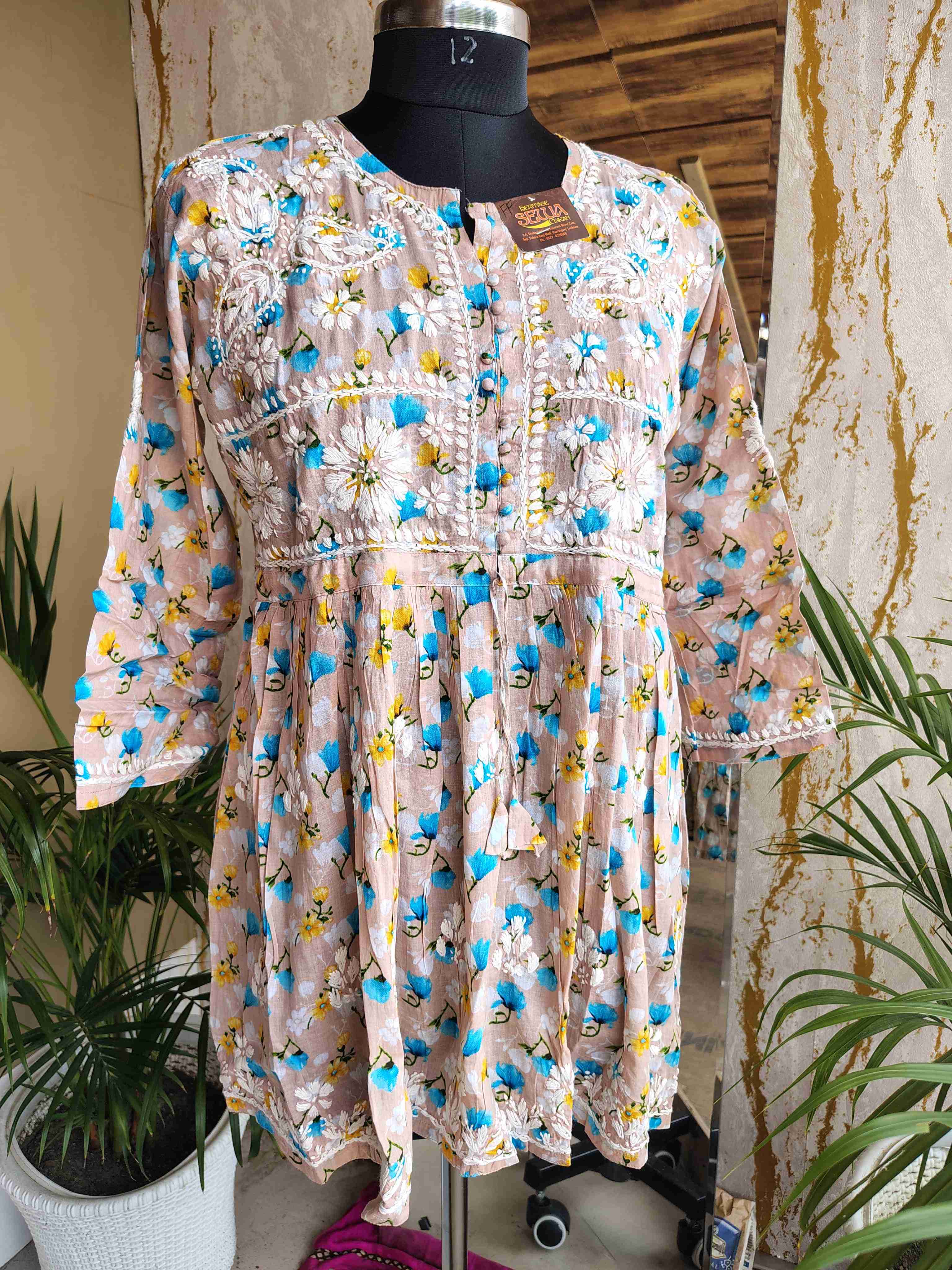 Printed Cotton Chikankari Short Top