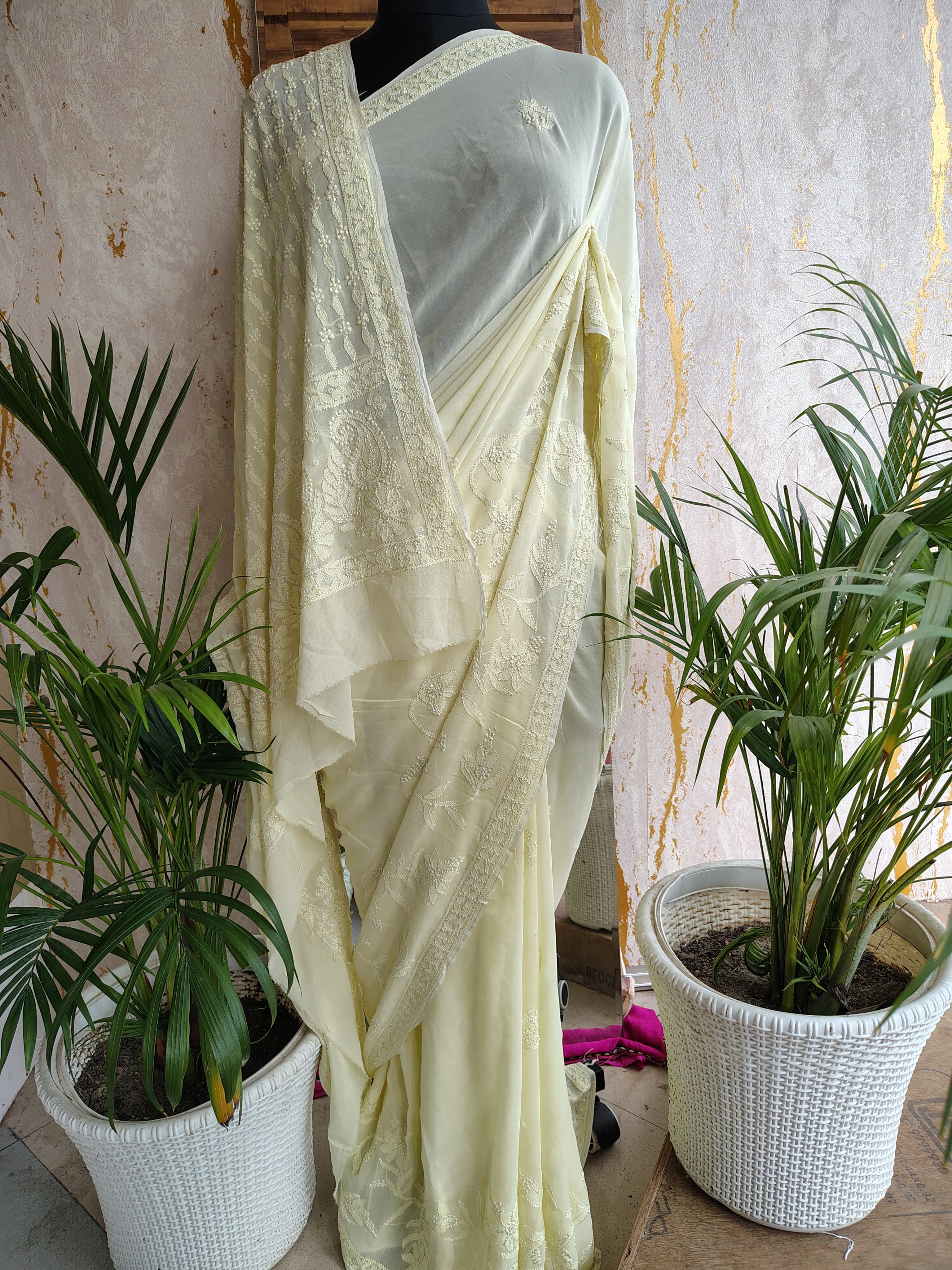 Viscose Georgette Saree Palla Border work