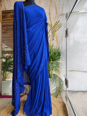 Viscose Georgette Saree Palla Buti Neavy Blue