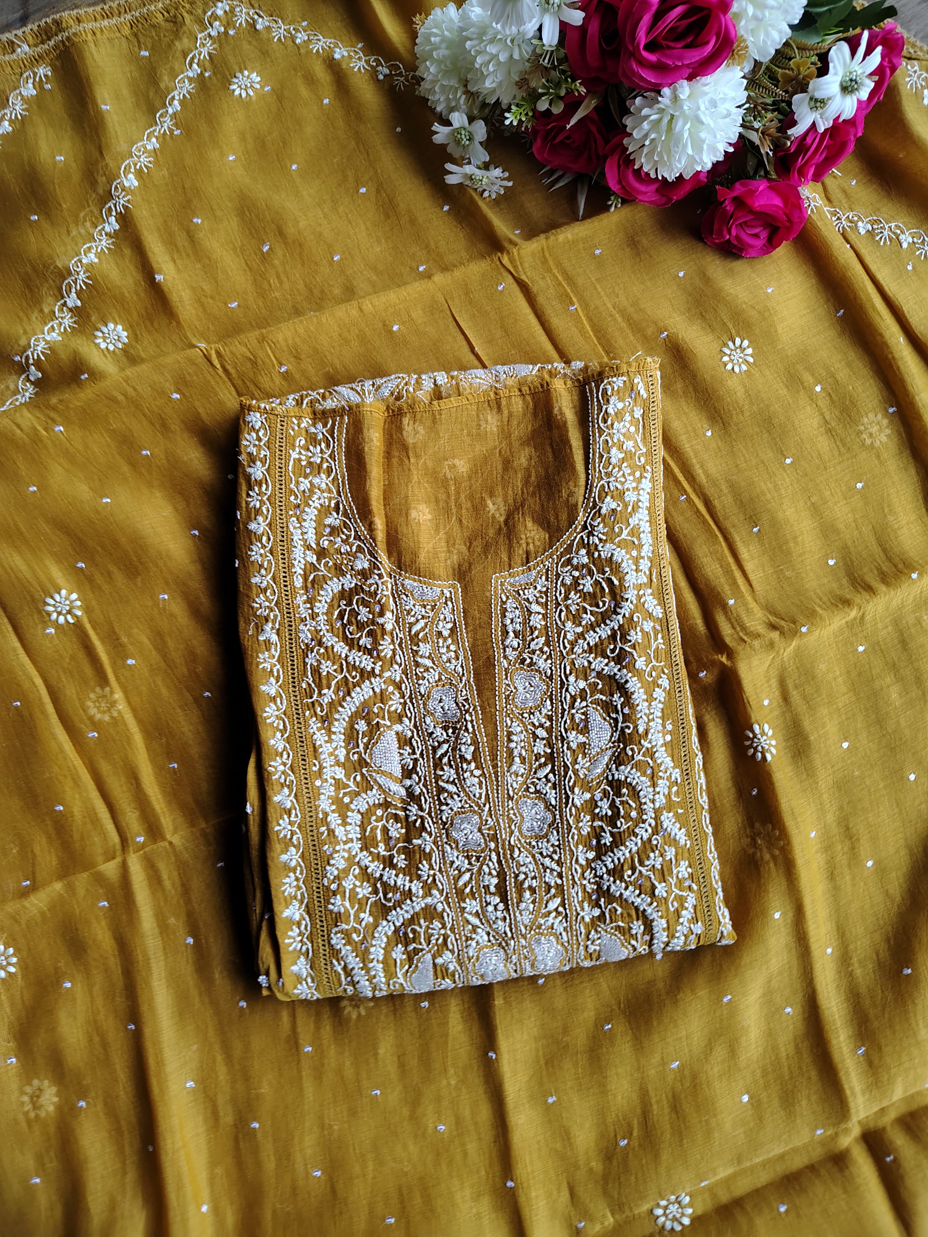 Mulchanderi Un-Stitched Kurta Dupatta set