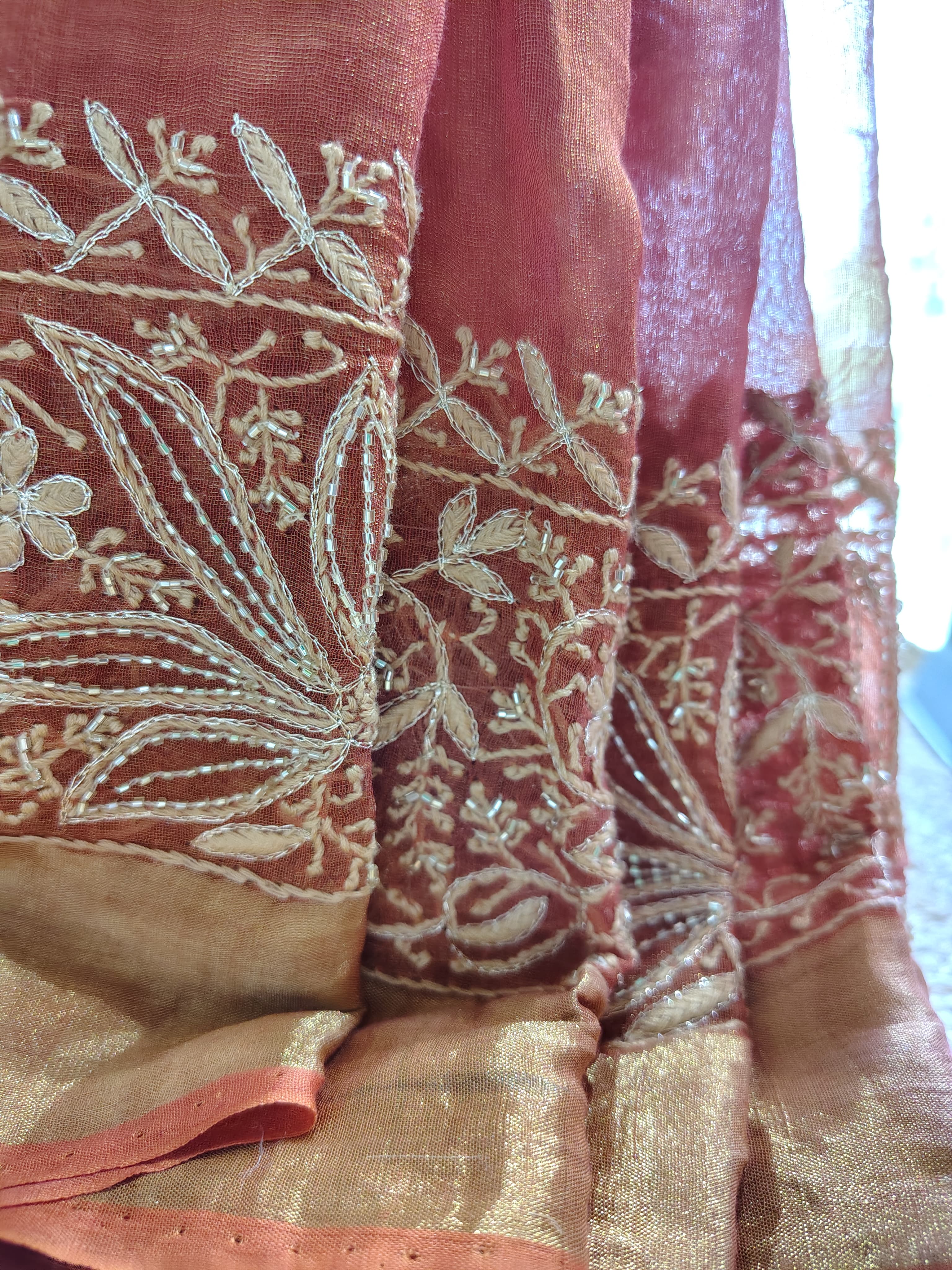Tissue Silk Chikankari Saree Embellished With Pearls,Cutdana,Sequins