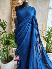 Viscose Georgette Saree Palla Buti Neavy Blue